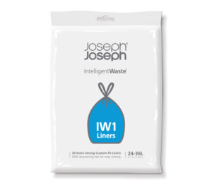 Custom fit trash bags for kitchen bins – 24–36L black liners from Joseph Joseph, pack of 20