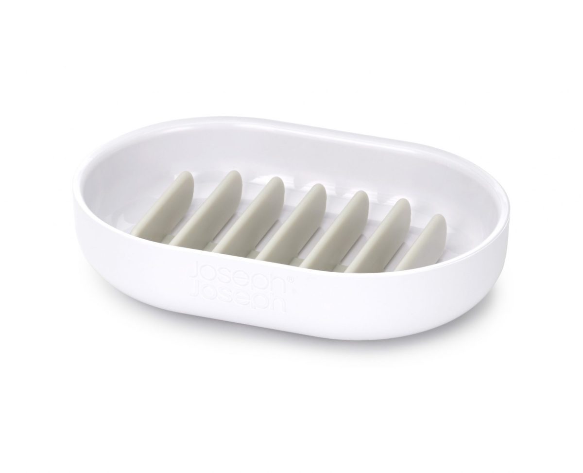 White Joseph Joseph soap dish with raised draining rack for quick drying