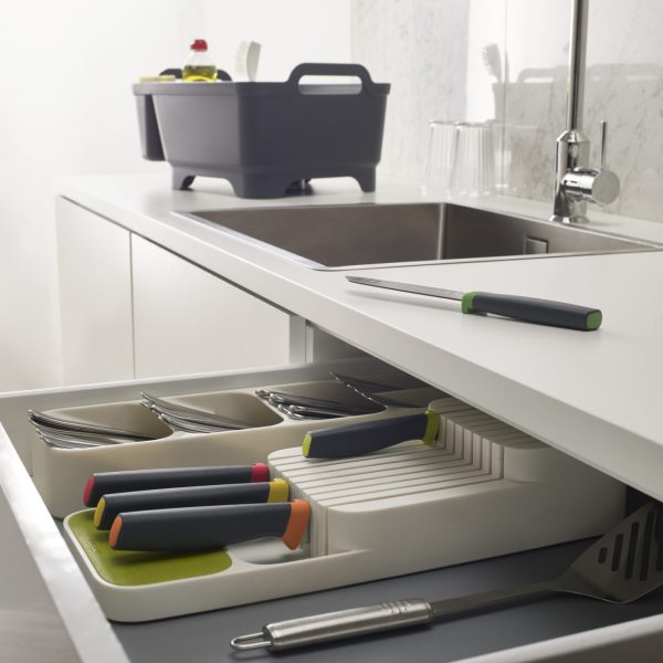 DrawerStore Compact 2-tier Knife Organiser - White/Green