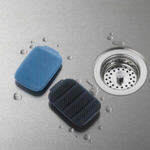Scrubber cuci piring cepat kering warna abu dan mint dari Joseph Joseph, aman untuk anti lengket